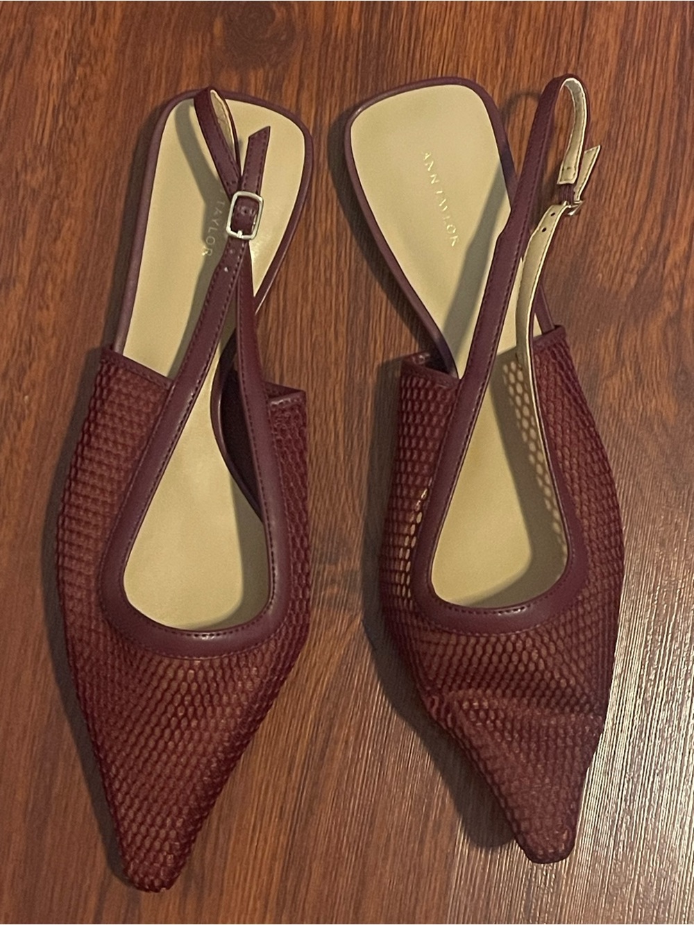 Ann Taylor Wine Textured Pointed Slingback Flats